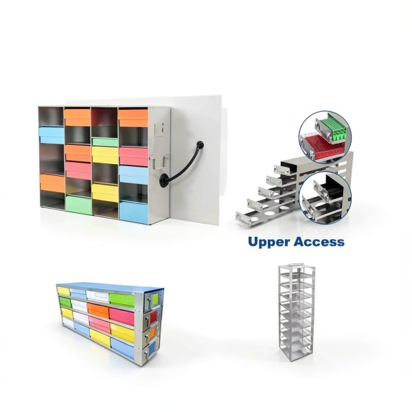 Stainless Steels 16-Well (4x4) Freezer Rack, Dimensions about 22.05*9.45*5.51 in, Side Access Drawer for Cryogenic Box Storage and Organization, Storage Boxes Sold Seperately, 1 Piece/Case-6