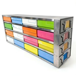 Stainless Steels 16-Well (4x4) Freezer Rack, Dimensions about 22.05*9.45*5.51 in, Side Access Drawer for Cryogenic Box Storage and Organization, Storage Boxes Sold Seperately, 1 Piece/Case-0